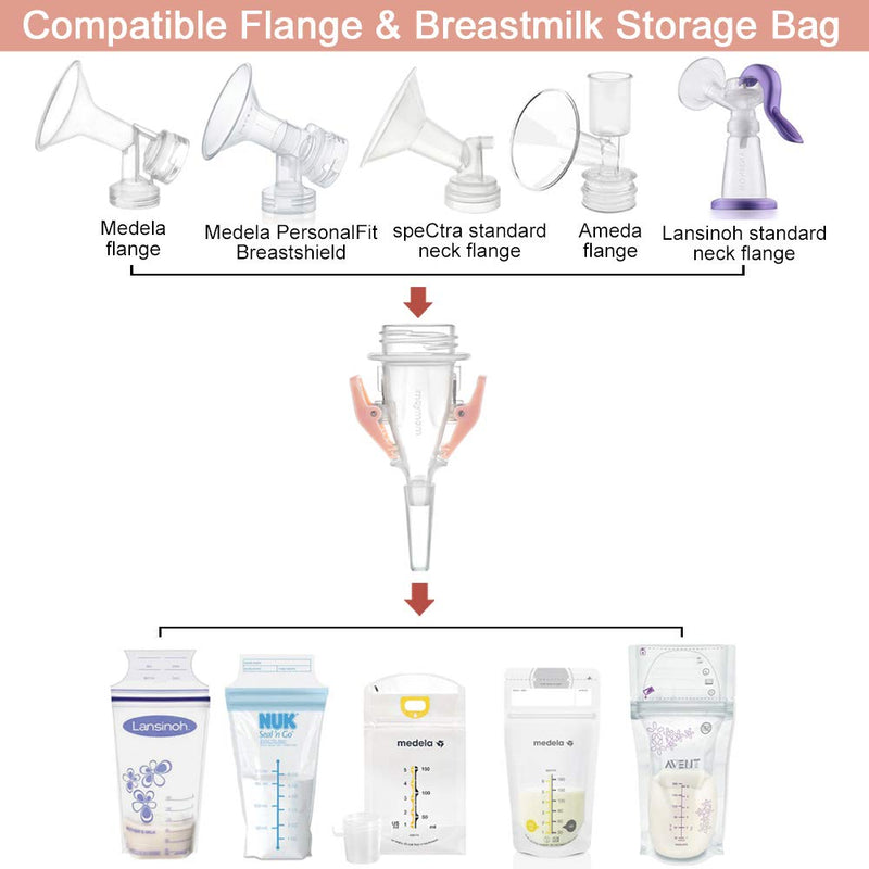 Breast Pump Parts | Milk Storage Bag Adapter for Narrow Neck (Standard) Flange/Breastshield | Mamagoose | Part/Accessory for Medela