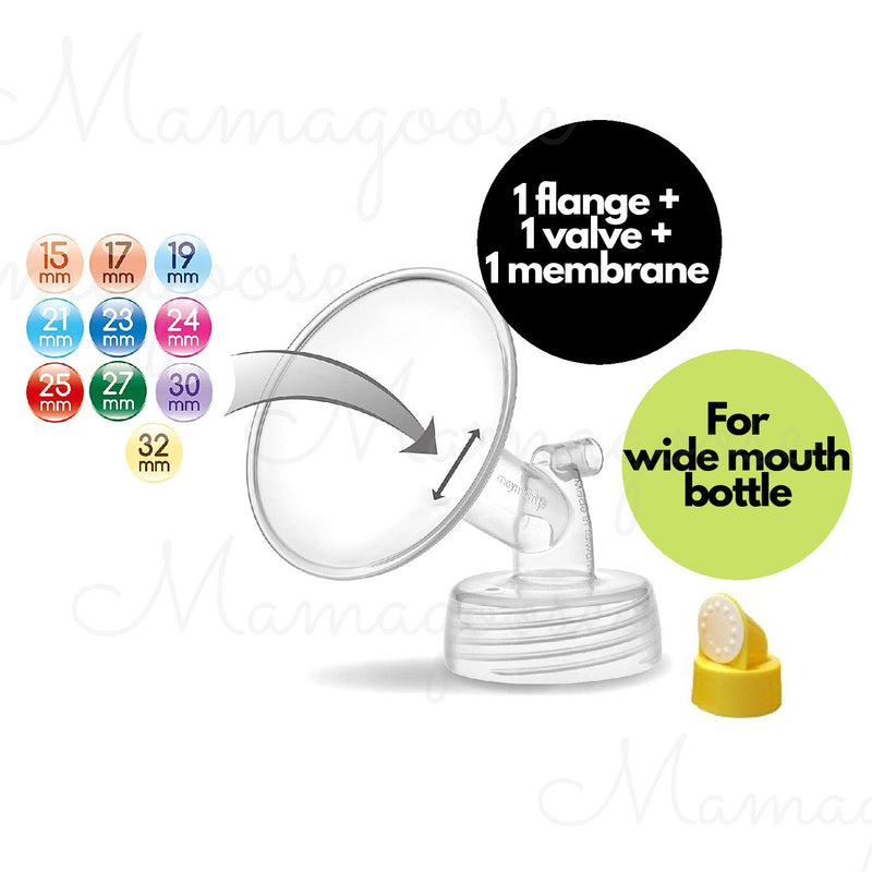 Breast Pump Parts | Maymom Flange for Spectra/Medela with valve & membrane for Wide Mouth Bottle | Mamagoose | Part/Accessory for Spectra